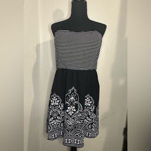 No Boundaries Derek Heart Women Junior Dress Size XXL Strapless Black White